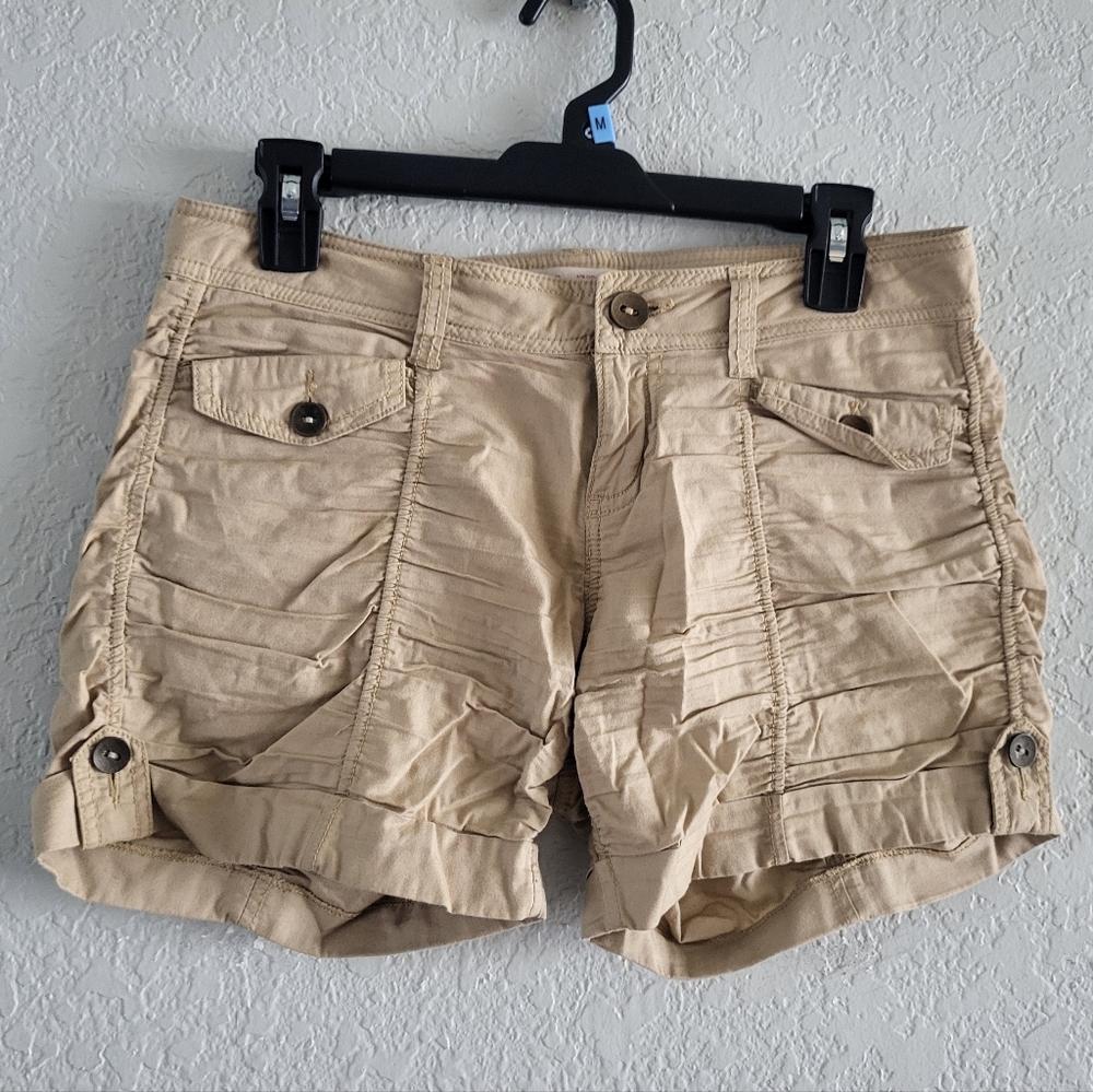 No Boundaries Vintage Ruched Cargo Shorts Tan/ Beige Juniors Sz 7 - Picture 3 of 10